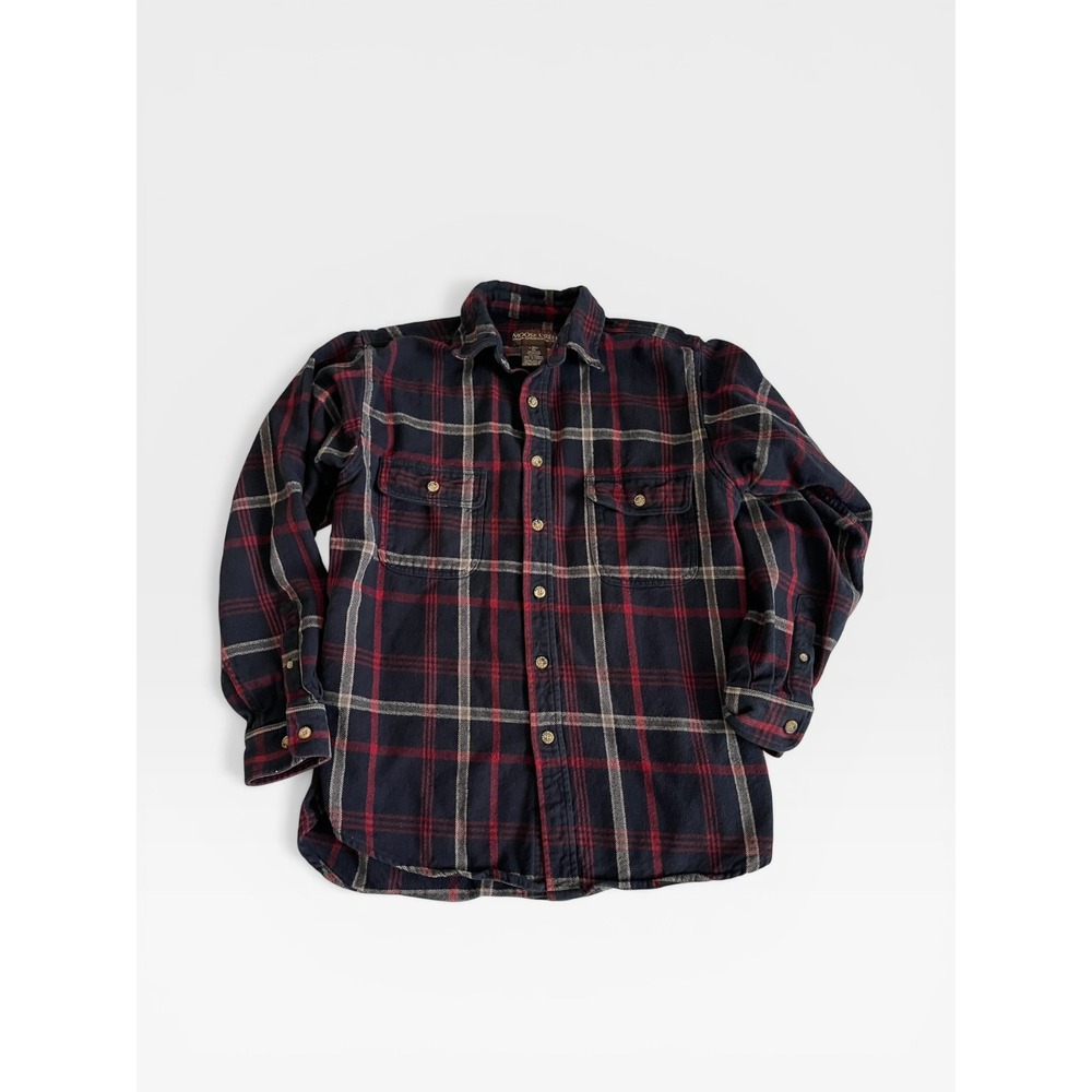 Moose Creek Mens Large Tall Flannel Shirt Navy Red Plaid Cotton Button Down - Picture 4 of 10
